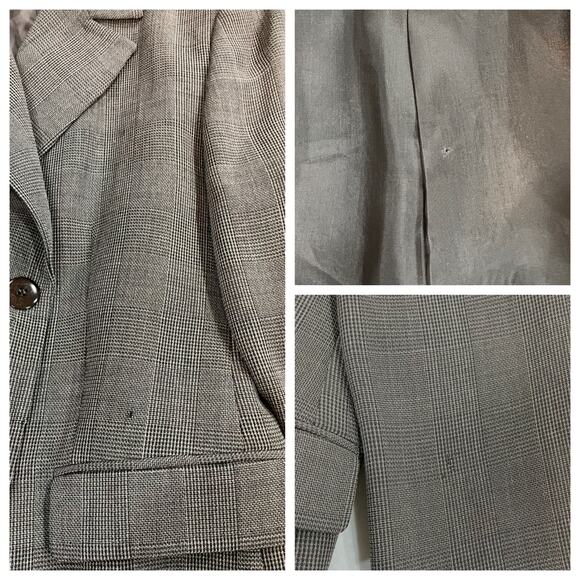 MAX MARA Italy VNTG Tan Brown Plaid Wool Silk Blend Double Breasted Blazer sz 14 - Picture 7 of 11